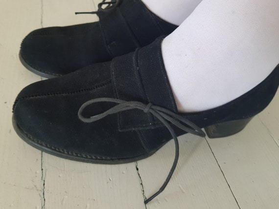 40s 30s Black Suede Lace up Oxfords  Norwegian  S… - image 5