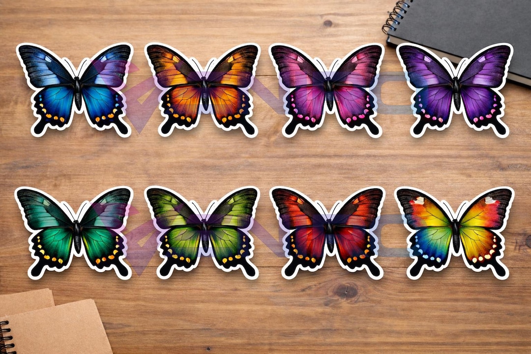 Butterfly Sticker For Color 8 X Butterfly Stickers, Matte, Die Cut, Different Colors, Different ...
