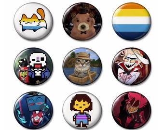 Trend Set-7-Anime Badges & Gaming Pins Set – 15 Trendy Rosettes (44mm) | Anime Merch Accessories | Perfect Anime Fan Gifts