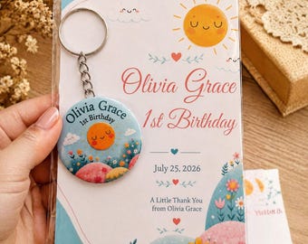30-Pack Personalized First Birthday Keychain Favors with Name and Date