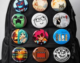 Anime Badges & Gaming Pins Set – 15 Trendy Rosettes (44mm) | Anime Merch Accessories | Perfect Anime Fan Gifts