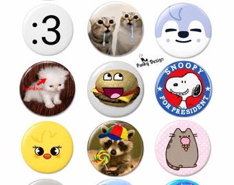 Meme Button Pins Set, Kawaii Cat & Game Badges, Backpack Accessories (15 Pack)