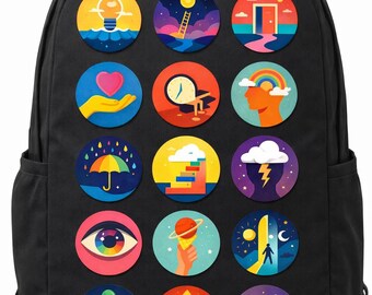 Surreal Minimalist Badge Set – Bold Dreamscape Art Pins Collection, Modern Flat Design Accessories