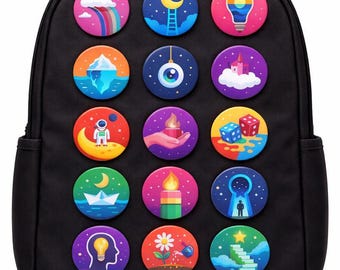 Set of 15 Surreal Art Pins – Simple Bold Lapel Buttons Featuring Dreamlike Minimalist Designs