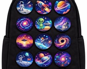 Cosmic Wonders Pin Set – Bold Space Art Badges Featuring Galaxies, Star Maps, and Nebulas