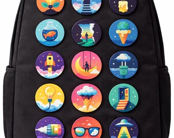 Surreal Simple Ideas Pin Set – Bold Art Badges Featuring Minimal Dream Motifs, Unique Pinback Collection