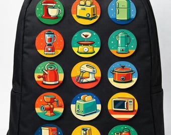Retro Kitchen Appliance Pin Set – Vintage Mixer, Toaster, Coffee Pot & More – Bold 15 Piece Badge Collection