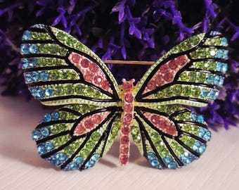 Butterfly Brooch Pin, Colorful Crystal Butterfly Jewelry, Statement Brooch for Women