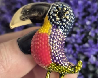 Toucan Brooch Pin, Colorful Bird Jewelry, Crystal Animal Brooch for Women
