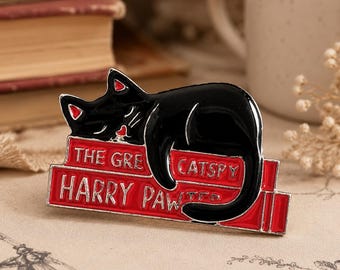Black Cat Enamel Pin, Book Lover Gift, Literary Cat Brooch, Reader Gift, Bookish Accessory