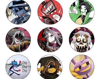 Anime Character Button Set, Goth Style Badges (15 Pack)