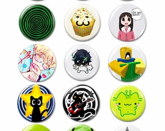 Meme Anime Button Pins Set, Kawaii Cat & Game Badges, Backpack Accessories (15 Pack)