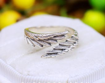 Feather Wing Sterling Silver Ring, Minimalist Adjustable Band, Symbol of Freedom S925 Jewelry