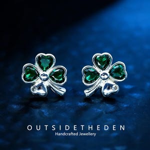 Four Leaf Clover Earrings, Lucky Sterling Silver Studs, Perfect Mother's Day Gift