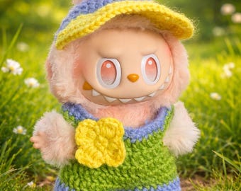 Crochet Labubu Outfits: Baseball Cap and Overalls, Spring Inspired