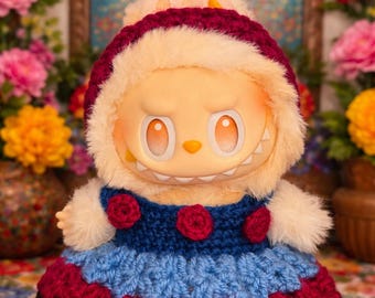Crochet Labubu Outfit: Frida-Inspired Colorful Designer Dress and Headband