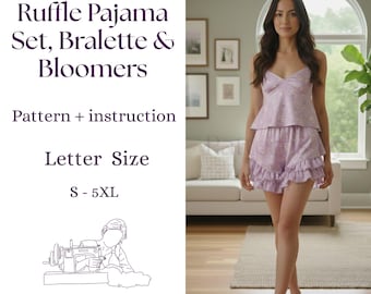 Blumen Rüschen Cami Pyjama Set Schnittmuster | BH & Pumphose (PDF Download)
