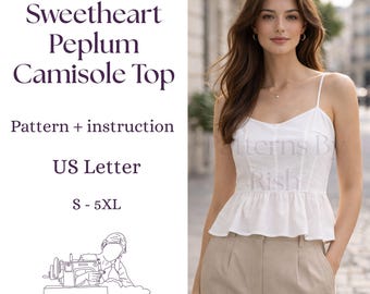 Sweetheart Schößchen Camisole Schnittmuster | Volant Saum Sommer Top (PDF Download)