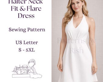 Neckholder Fit und Flare Kleid Schnittmuster | Backless Mini PDF (Instant Download)