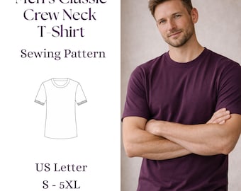 Männer Rundhals T-Shirt Schnittmuster PDF | Klassisches Basic T-Shirt | Übergroßes Shirt-Muster