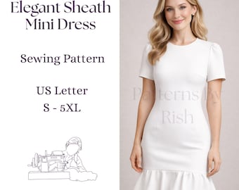 Schnittmuster Etuikleid | Kurzarm Mini Kleid mit Rüschen Saum (PDF Download)