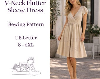 Schnittmuster für Wickelkleid | V-Ausschnitt, Flatterärmel, Fit & Flare (PDF Download)