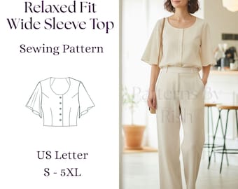 Leinen Bluse Schnittmuster PDF | Ausgestelltes Top mit Rundhalsausschnitt (XS-5XL)