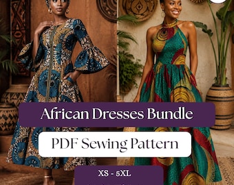 Afrikanisches Ankara-Kleid-Set (PDF-Schnittmuster, 2 in 1, Übergröße)