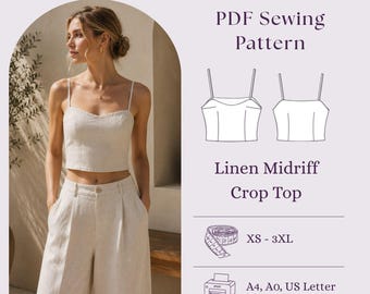 Leinen Bauch Bauchfrei Top Schnittmuster PDF, Spaghetti Strap Camisole DIY