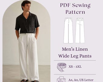Herren Leinen Hose mit weitem Bein Schnittmuster PDF, Relaxed Fit Hose DIY