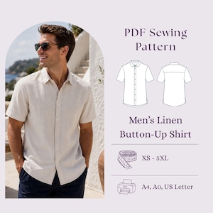 Mens Linen Shirt | Short Sleeve Button Up Sewing Pattern | XS-5XL PDF