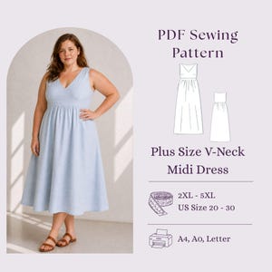 v neck empire waist dress pattern Empire Waist Tunic Dress, V Neck With Bands, Long Sleeves, Three Quarter Bell or Puff Cap Sleeve, Sleeveless, Size 8 to 18, New Look 6748