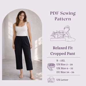 Bijgesneden linnen broek naaipatroon pdf, relaxte pasvorm elastische taillebroek, zomerbroek