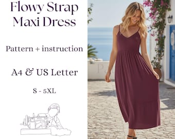 Boho Maxi Kleid Schnittmuster PDF | Fließendes Damengurtband S-5XL