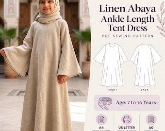 Mädchen Leinen Abaya Knöchellanges Zeltkleid PDF-Schnittmuster