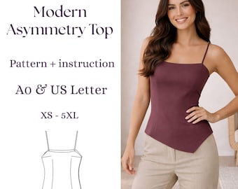 Asymmetrisches Trägertop Schnittmuster | Modernes minimalistisches Tank-Top (PDF Download)