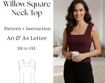 Ärmellose Bluse mit eckigem Ausschnitt PDF | Frauen Tank-Top XS–5XL | Anfänger Digital Download