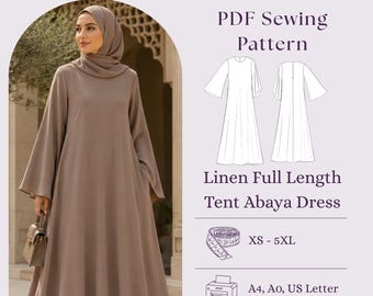 Leinen Abaya Kleid Schnittmuster PDF, Modest Maxi Kaftan Frauen Kleid DIY