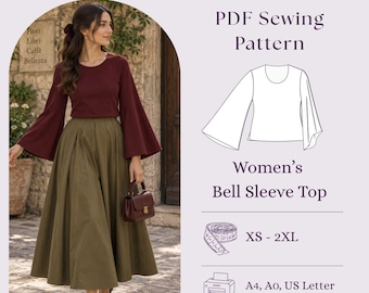 Schnittmuster für ein Glockenärmel-Top (PDF) | Stricktop für Damen