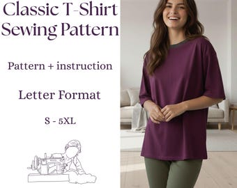 Frauen Classic Tee Schnittmuster | Anfänger Strick Top (S–5XL) (PDF Anleitung)