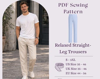 Men Linen Pants Sewing Pattern PDF | Relaxed Straight Leg Trousers | Casual Summer Pants