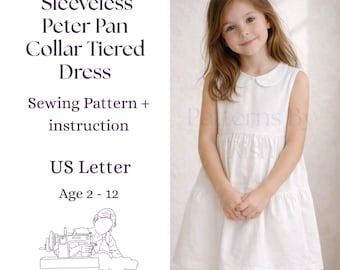 Cartamodello per abito a balze con colletto Peter Pan per bambina (download PDF), età 2-12 anni