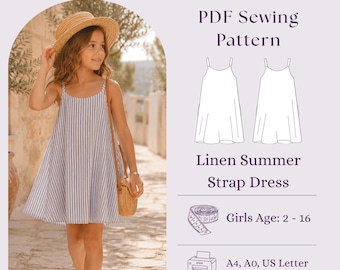 Girls Linen Dress | Summer Strap Sundress Sewing Pattern | Ages 2-16 PDF