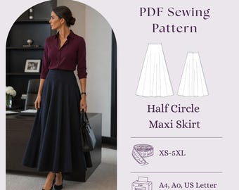 Halbkreis Maxi Rock Schnittmuster PDF, Fließende Hohe Taille Frauen Rock DIY