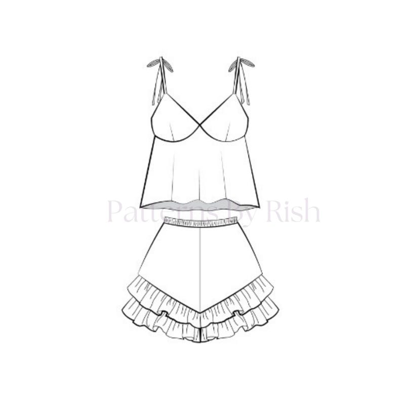 Floral Ruffle Cami Pajama Set Sewing Pattern | Bralette & Bloomers (PDF ...