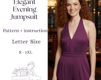 Neckholder Jumpsuit Schnittmuster | Frauen Outfit mit weitem Bein (PDF-Muster)