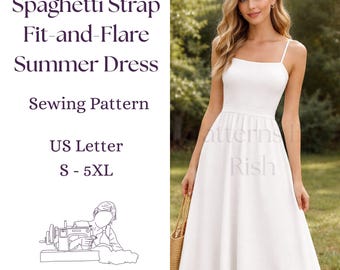 Spaghetti Strap Fit and Flare Midi Kleid Schnittmuster (PDF)