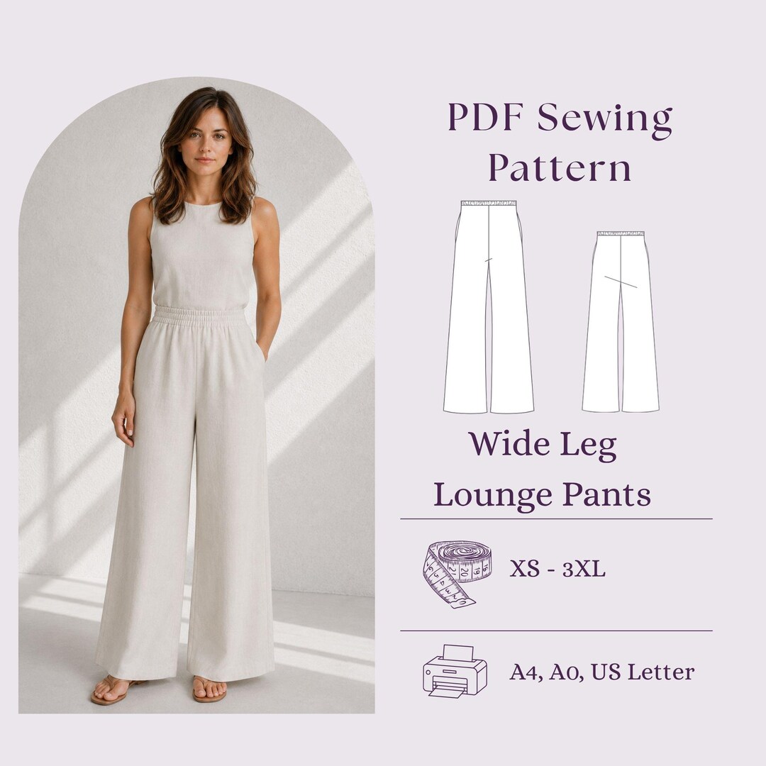 Wide Leg Lounge Pants Sewing Pattern PDF, Relaxed Women Pajama Trousers ...