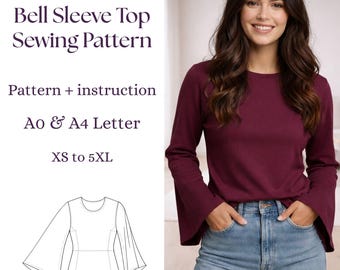 Glockenärmel-Boot-Ausschnitt Bluse PDF | Frauen XS–5XL | Anfängerfreundlicher digitaler Download