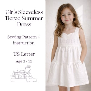 Patrón de costura para vestido de verano escalonado para niñas (de 2 a 12 años) (Descarga en PDF)